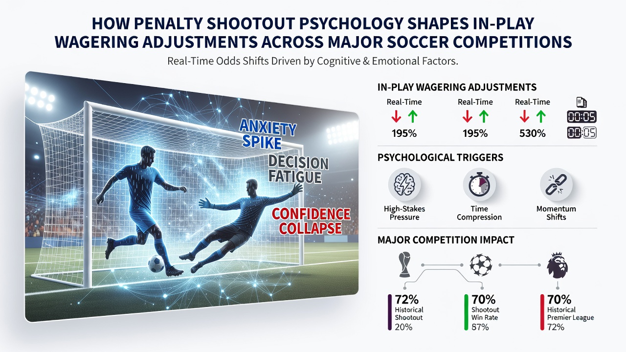 Live betting interface showing dynamic odds adjustments during a soccer penalty shootout with crowd and players visible