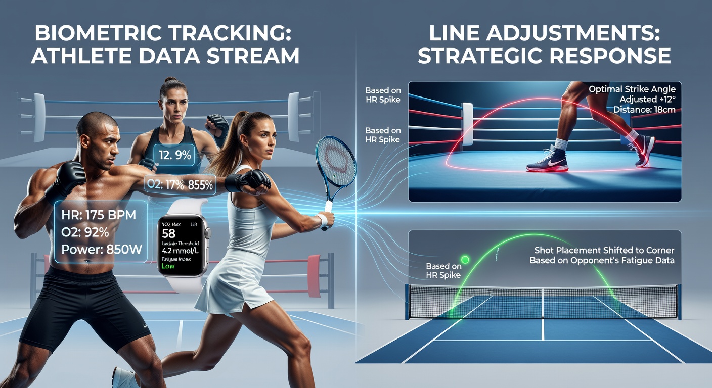 Athletes using biometric wearables during training sessions in combat sports and tennis courts