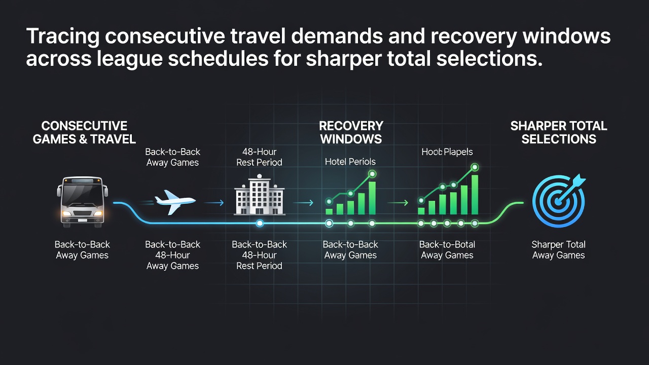 League schedule grid showing consecutive travel routes and recovery gaps between games across multiple sports