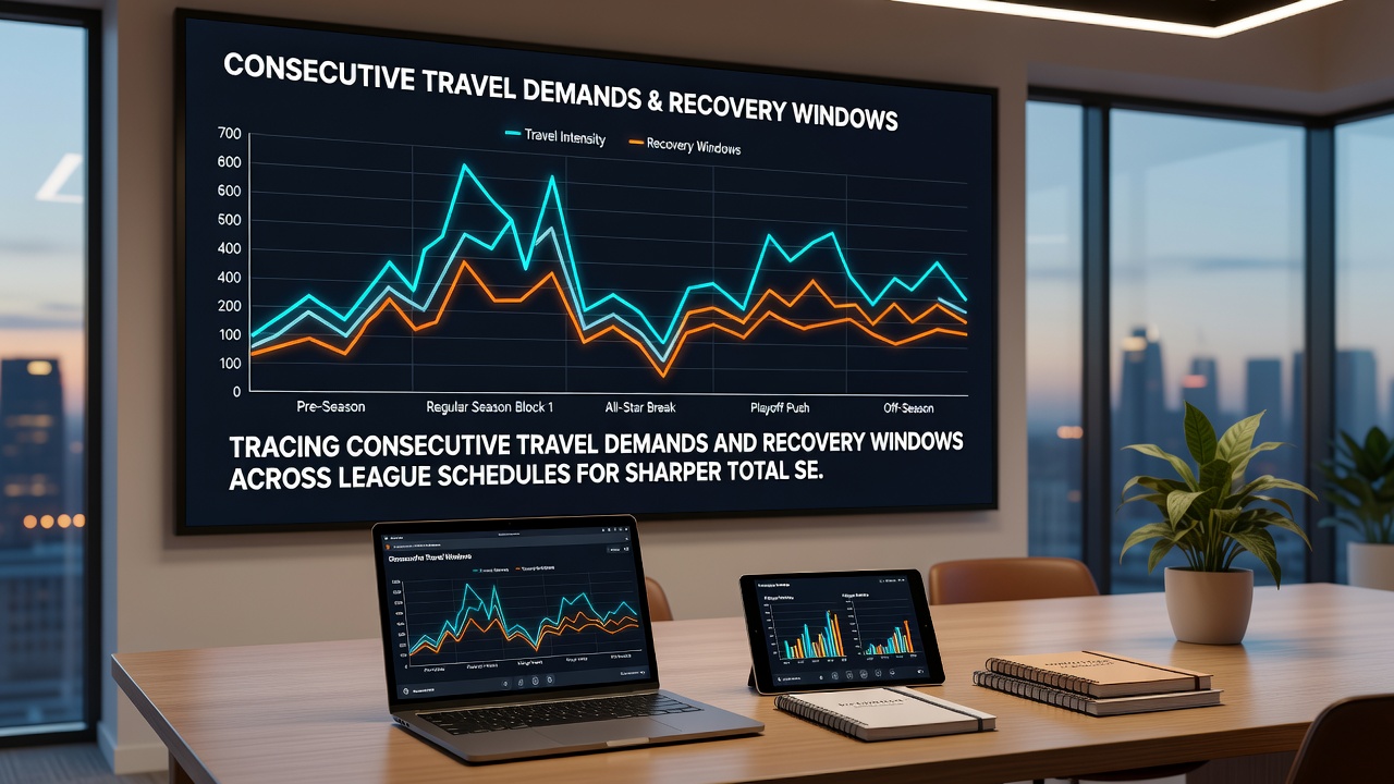 Team flight paths overlaid on a calendar highlighting short recovery periods between consecutive away fixtures