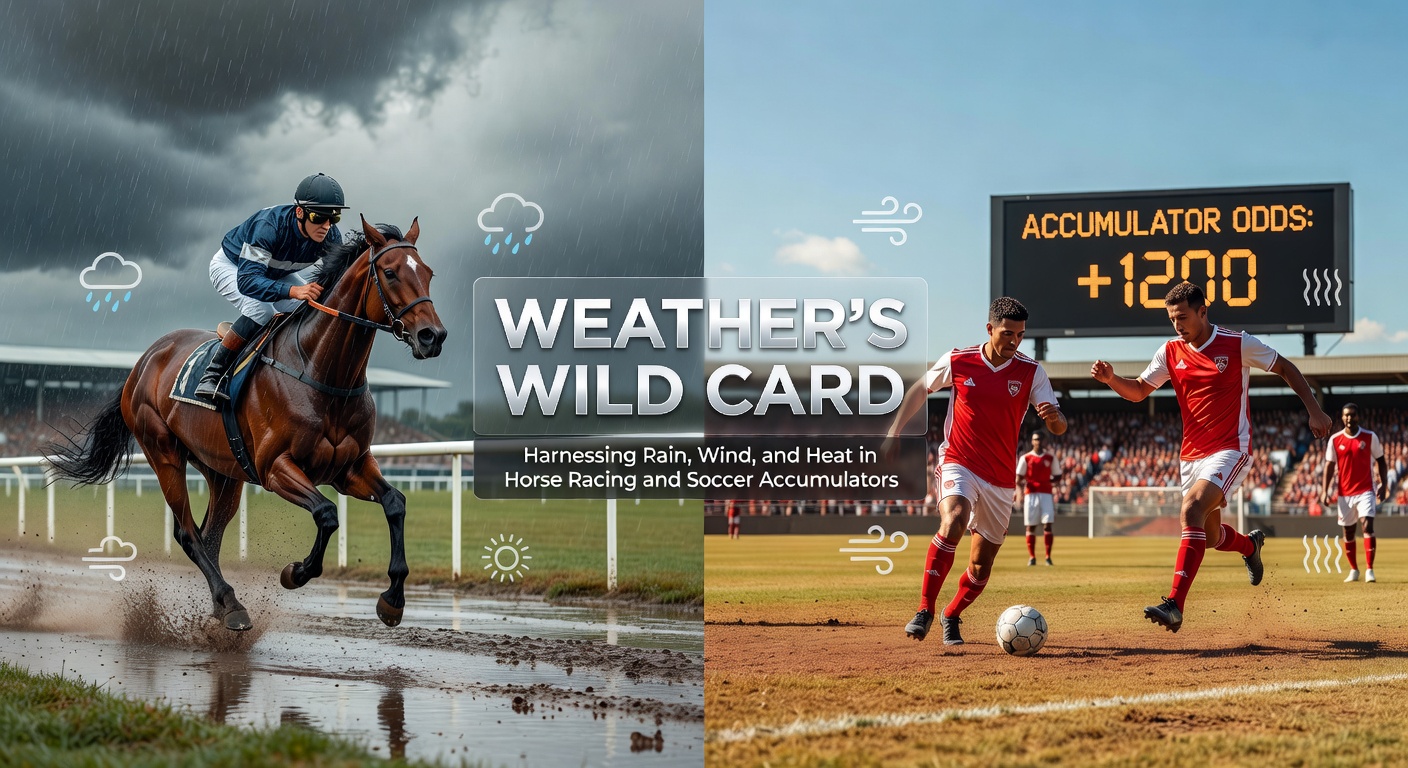 Soccer match under strong winds with a horse jumping a fence in gusty conditions, capturing wind's disruptive force in both sports